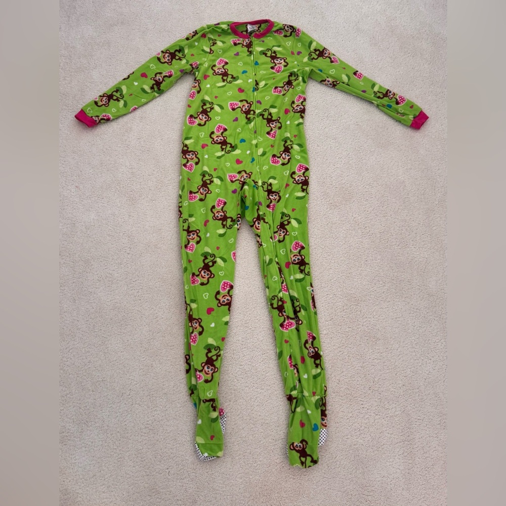 Girls Green Monkey Print Kids Pajama onesie
